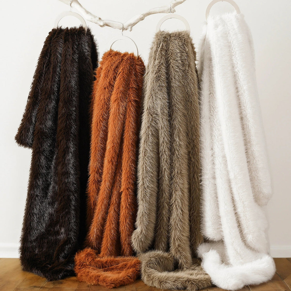 Faux Fur Throw Blanket with Long-Pile Texture and Velvet Backing