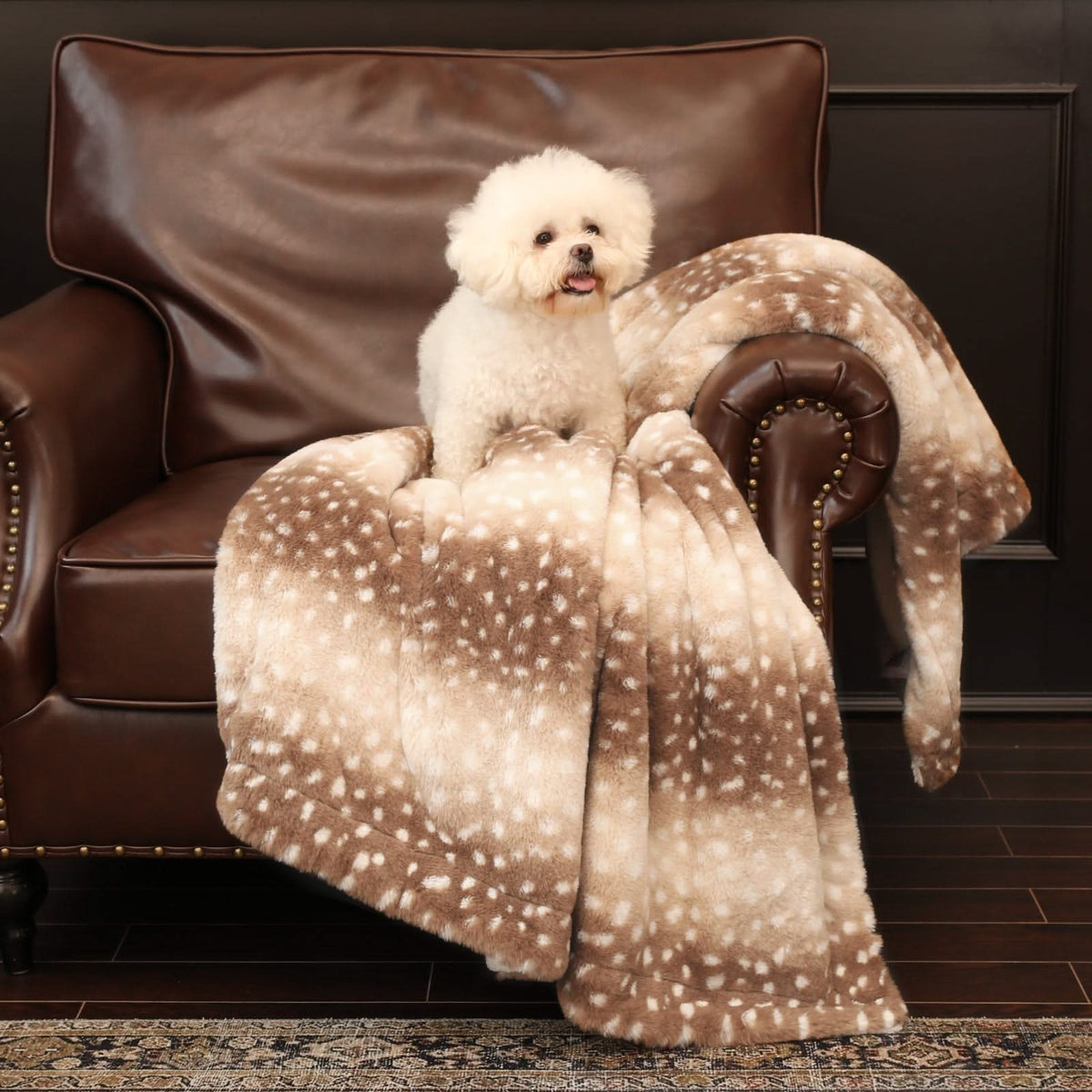 Faux Fur Throw Soft Deer Print, Machine Washable Sofa Blanket