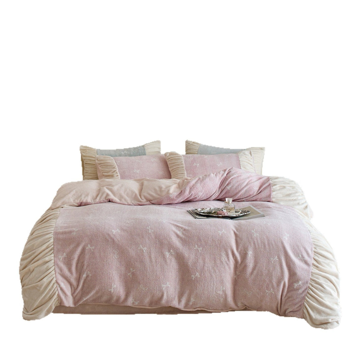 Fleece Bedding Set, Warm Plush Duvet Cover with Ruffled Edges