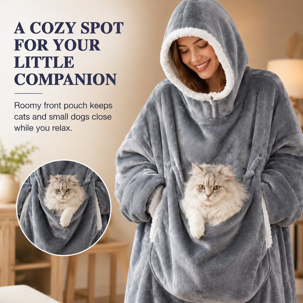 Heated Blanket Hoodie with Sherpa Lining, Oversized Pet Pouch