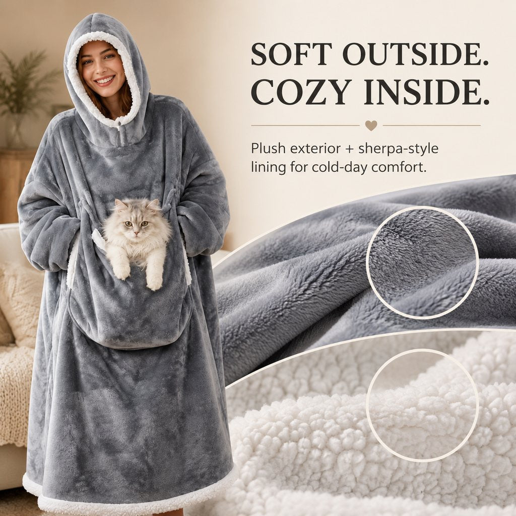 Heated Blanket Hoodie with Sherpa Lining, Oversized Pet Pouch