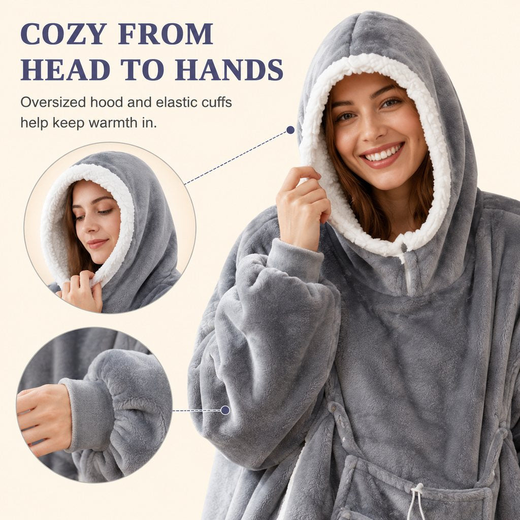 Heated Blanket Hoodie with Sherpa Lining, Oversized Pet Pouch