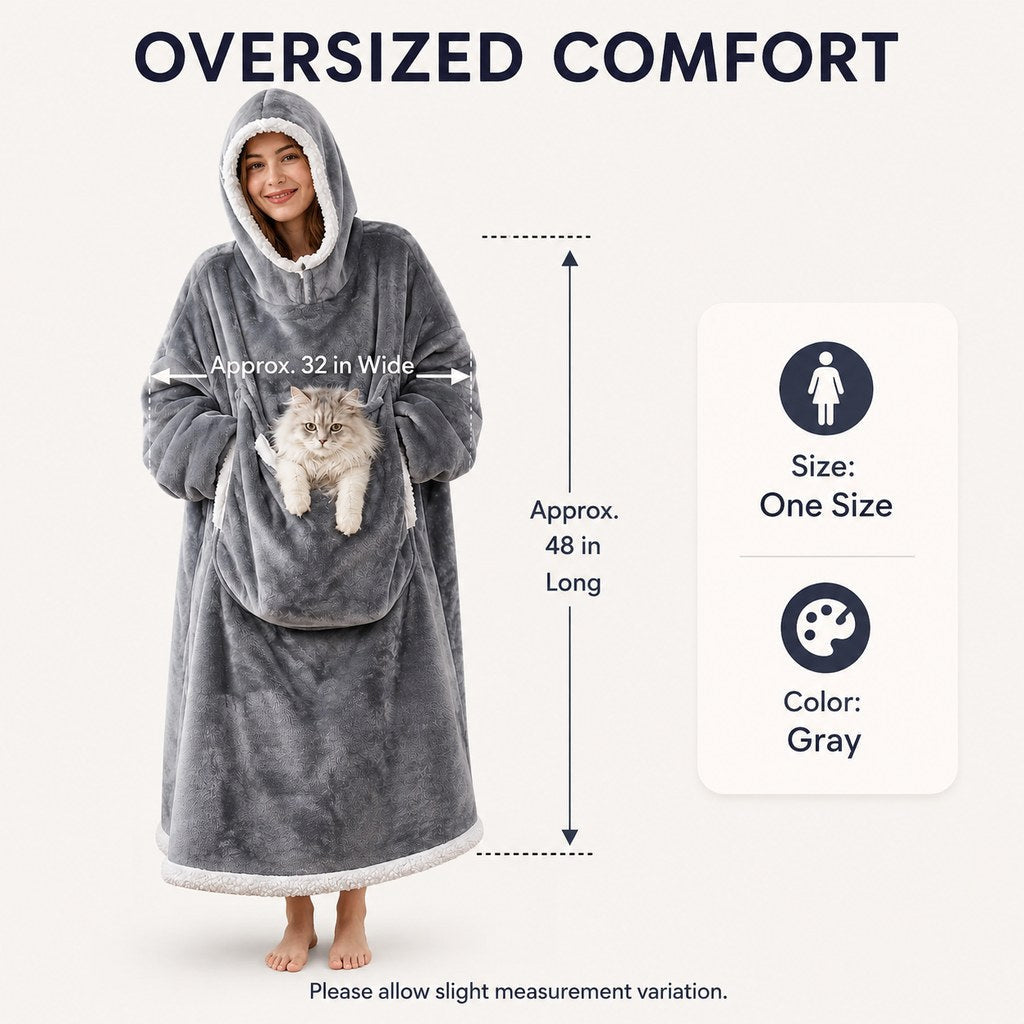 Heated Blanket Hoodie with Sherpa Lining, Oversized Pet Pouch