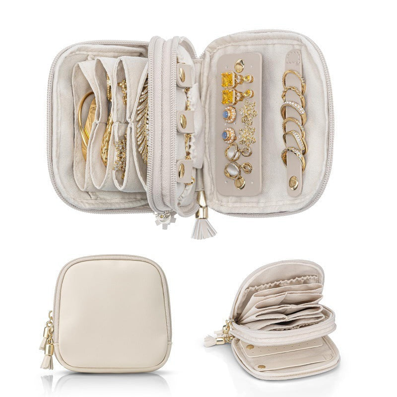 Jewellery Box Compact Travel Case with Double Zip and Compartments
