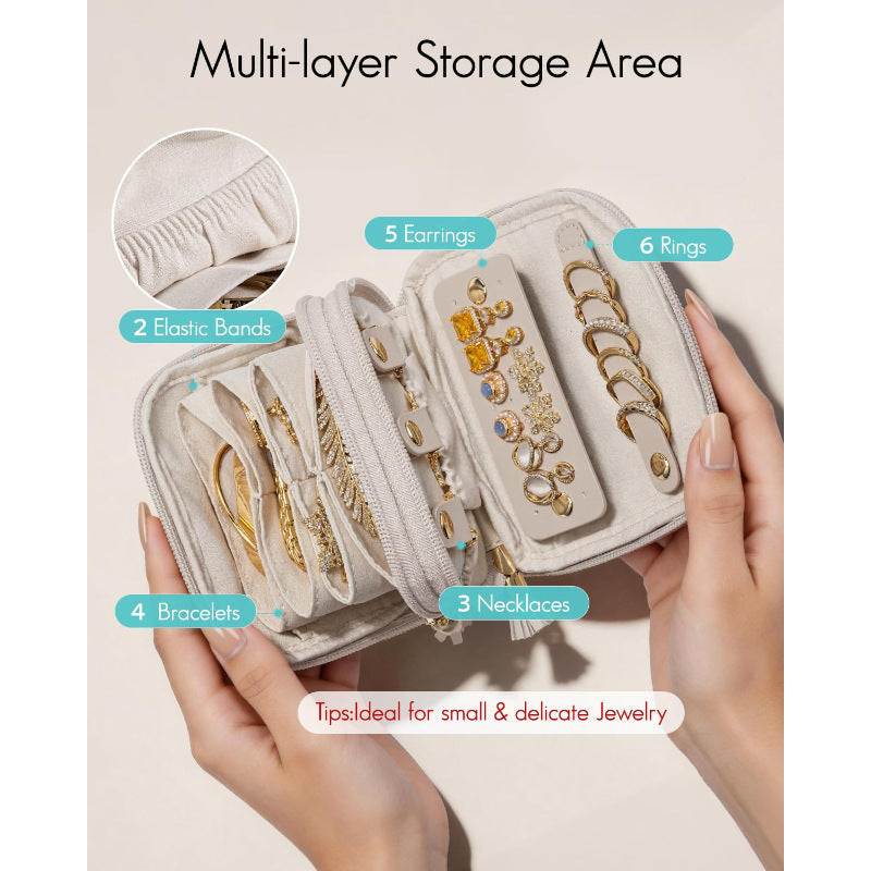 Jewellery Box Compact Travel Case with Double Zip and Compartments