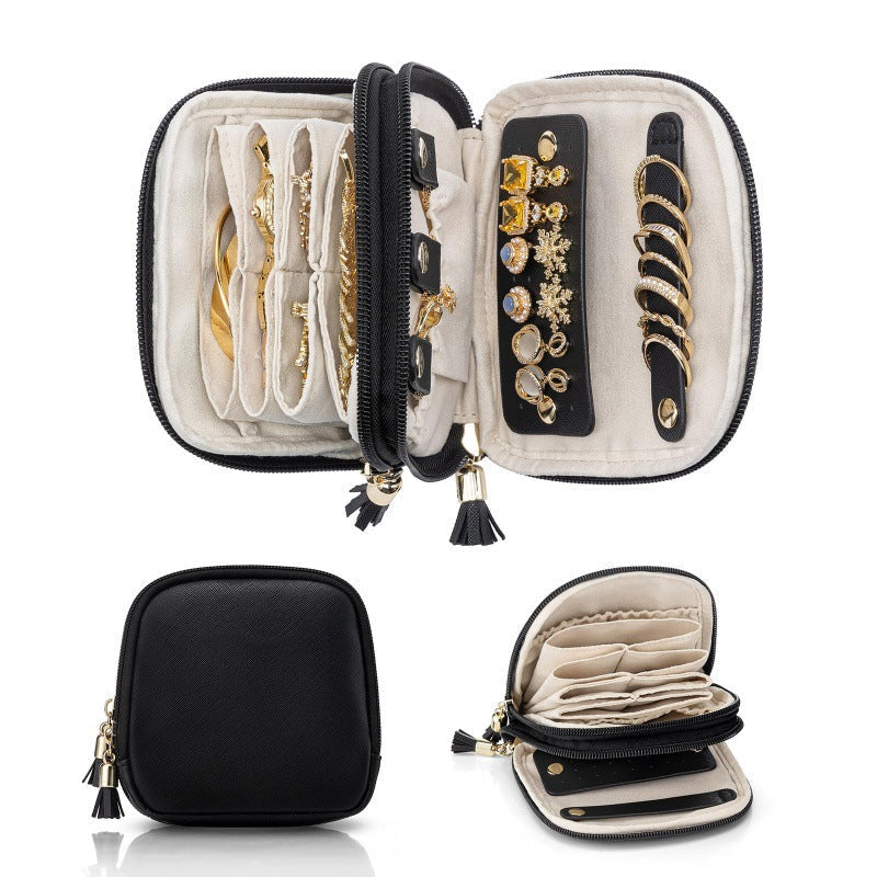 Jewellery Box Compact Travel Case with Double Zip and Compartments