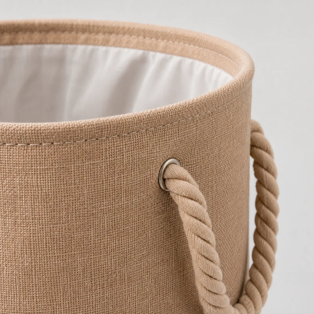 Laundry Basket in Woven Linen Look, Foldable and Breathable