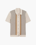 Men's Button-Front Knit Shirt With Striped Panels - Beige