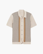 Men's Button-Front Knit Shirt With Striped Panels - Beige