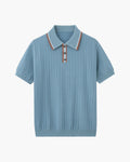 Men's Button-Placket Polo With Fine Vertical Ribs - Blue Gray