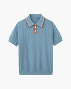 Men's Button-Placket Polo With Fine Vertical Ribs - Blue Gray