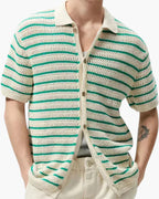 Men's Button Shirt With Narrow Horizontal Stripes - Green