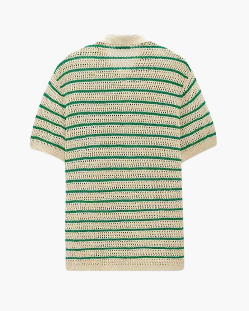 Men's Button Shirt With Narrow Horizontal Stripes - Green