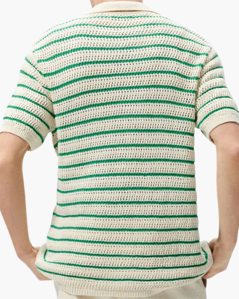 Men's Button Shirt With Narrow Horizontal Stripes - Green