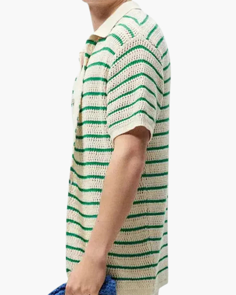 Men's Button Shirt With Narrow Horizontal Stripes - Green