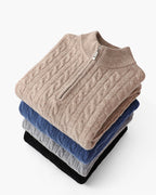 Men's Cable-Pattern Half-Zip Sweater With a Stand Neck - shared