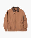 Men's Contrast-Collar Harrington Jacket With Pockets - Brown