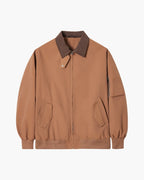 Men's Contrast-Collar Harrington Jacket With Pockets - Brown