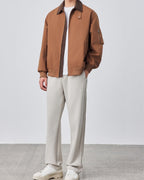 Men's Contrast-Collar Harrington Jacket With Pockets - Brown