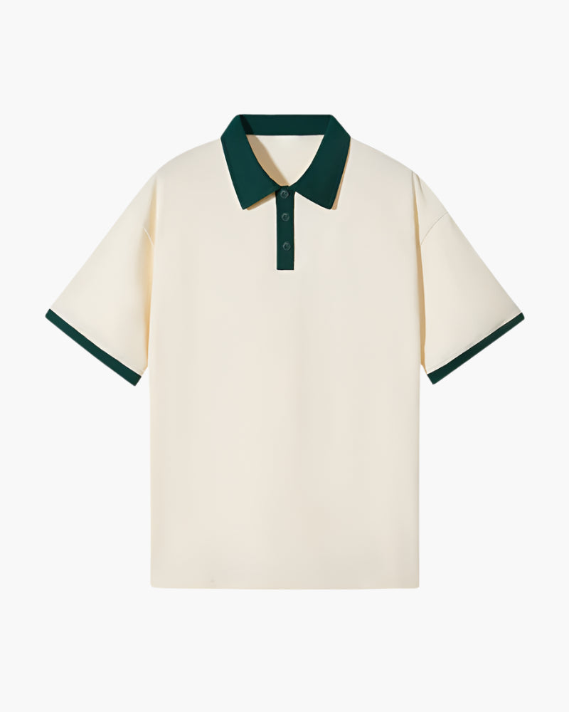 Men's Contrast-Collar Polo With Banded Sleeve Edges - Green