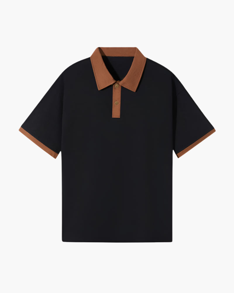 Men's Contrast-Collar Polo With Banded Sleeve Edges - Black