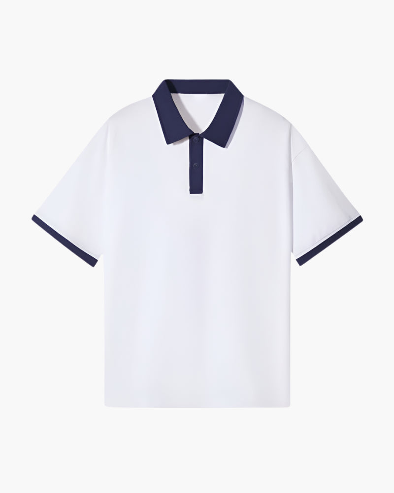 Men's Contrast-Collar Polo With Banded Sleeve Edges - Navy