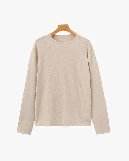 Men's Crewneck Sweater With a Subtle Marl Texture - Beige