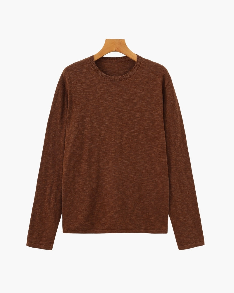 Men's Crewneck Sweater With a Subtle Marl Texture - Brown