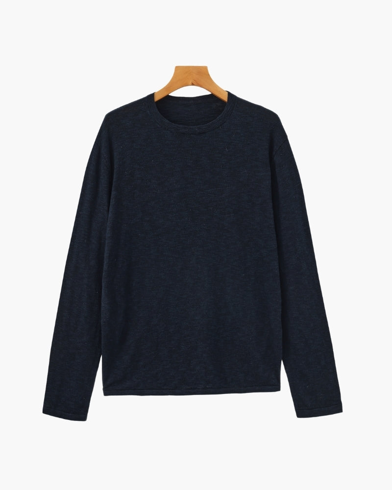 Men's Crewneck Sweater With a Subtle Marl Texture - Blue