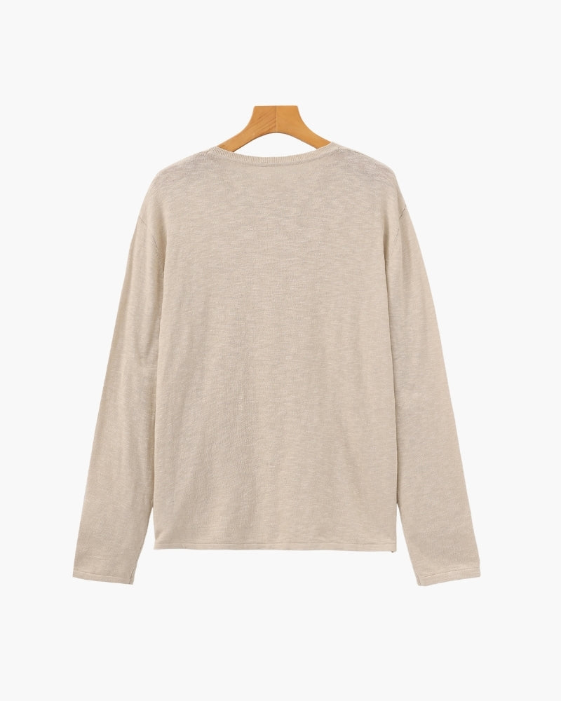 Men's Crewneck Sweater With a Subtle Marl Texture - Beige