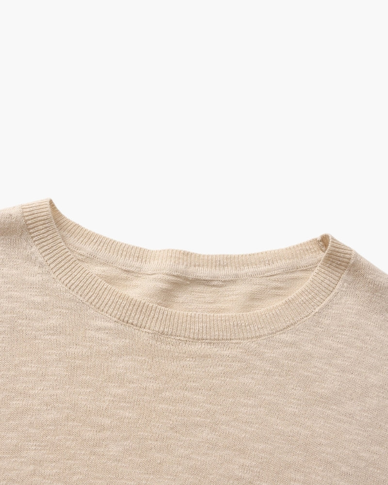 Men's Crewneck Sweater With a Subtle Marl Texture - Beige