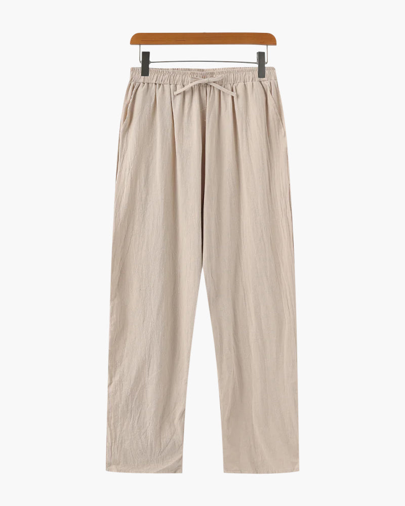 Men's Cropped Drawstring Trousers With Side Pockets - Beige
