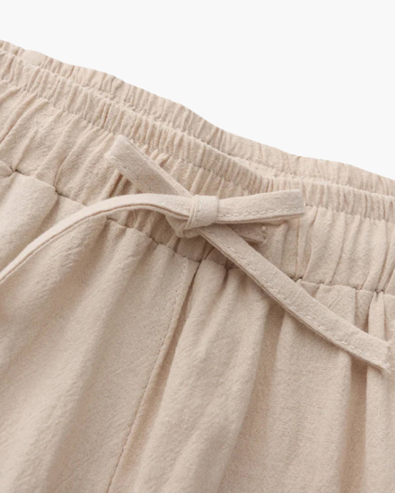 Men's Cropped Drawstring Trousers With Side Pockets - Beige