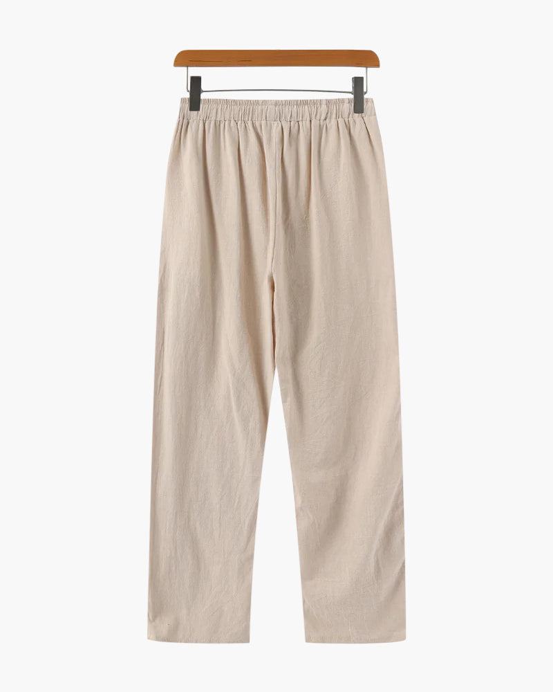 Men's Cropped Drawstring Trousers With Side Pockets - Beige