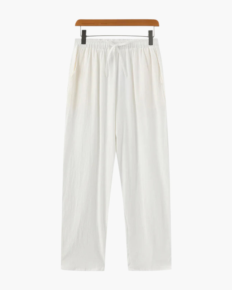 Men's Cropped Drawstring Trousers With Side Pockets - White