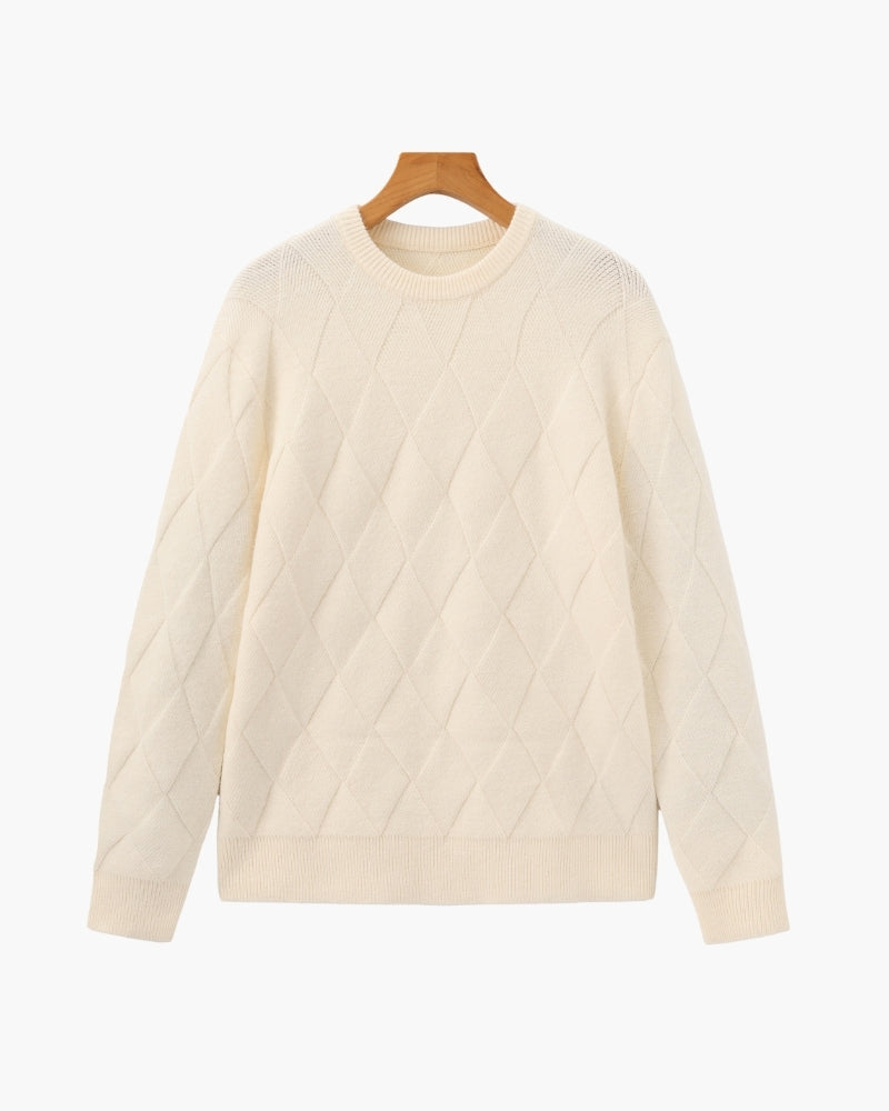 Men's Diamond-Knit Crewneck With Long Ribbed Cuffs - Beige