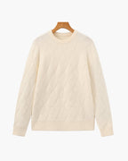 Men's Diamond-Knit Crewneck With Long Ribbed Cuffs - Beige