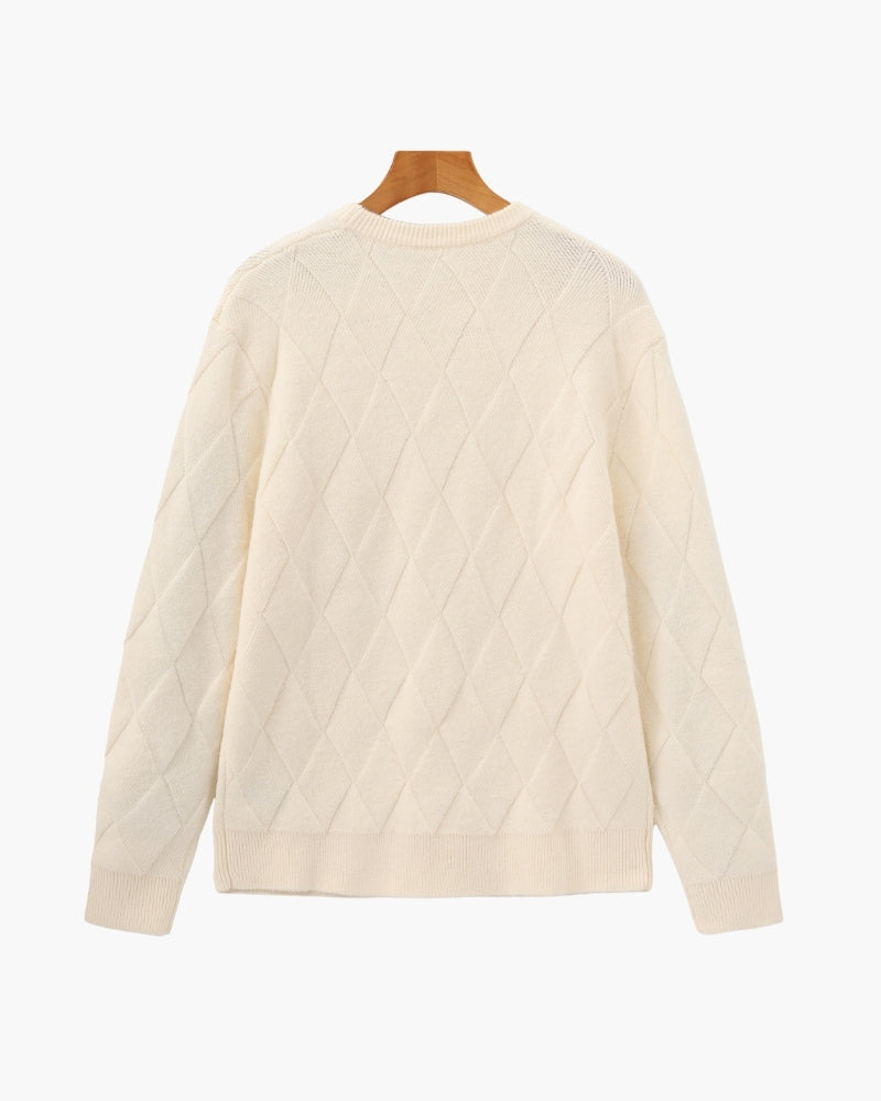 Men's Diamond-Knit Crewneck With Long Ribbed Cuffs - Beige