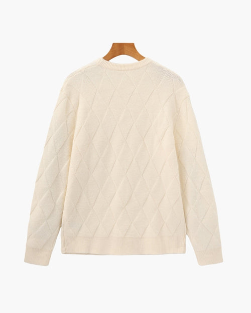 Men's Diamond-Knit Crewneck With Long Ribbed Cuffs - Beige