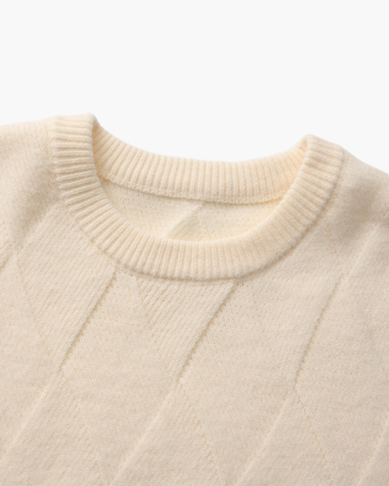 Men's Diamond-Knit Crewneck With Long Ribbed Cuffs - Beige