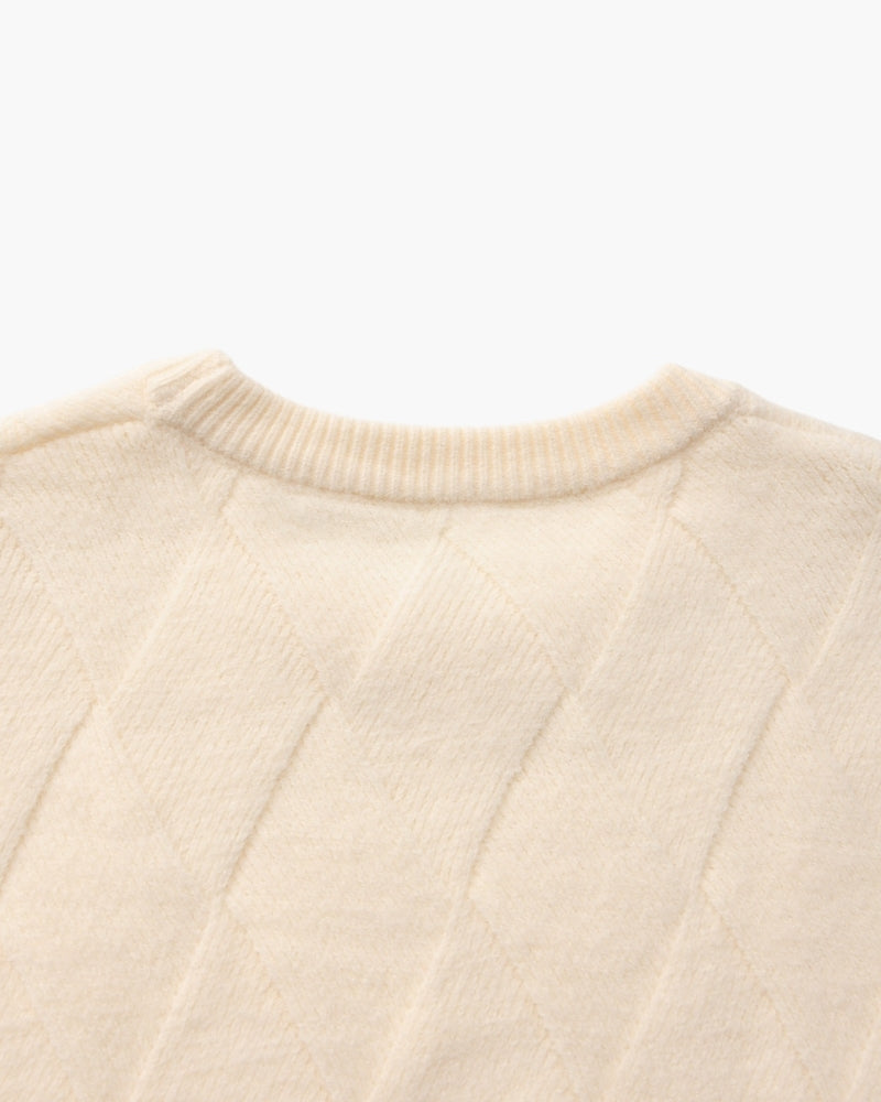 Men's Diamond-Knit Crewneck With Long Ribbed Cuffs - Beige