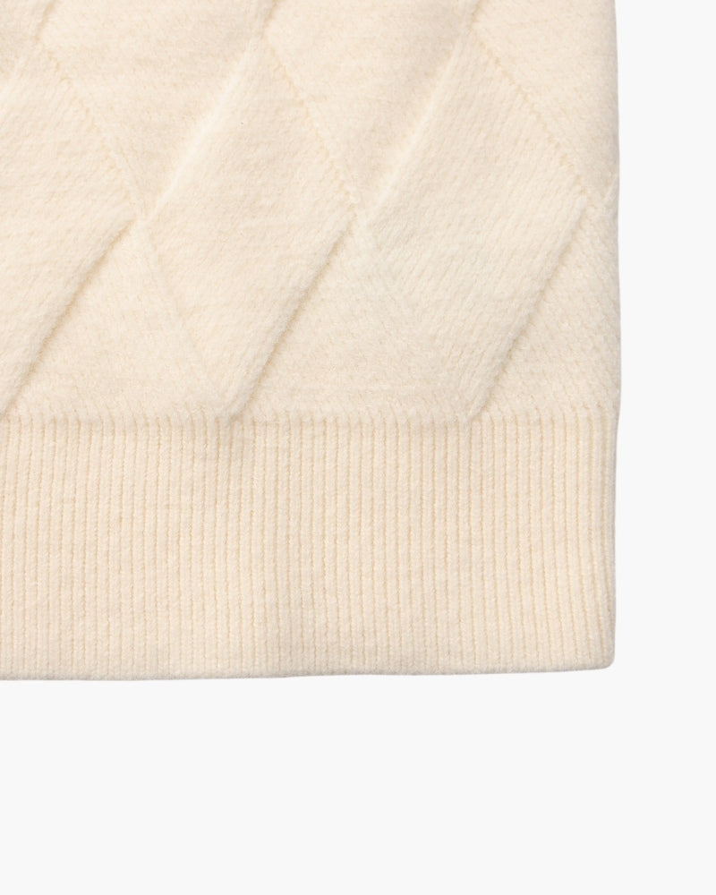 Men's Diamond-Knit Crewneck With Long Ribbed Cuffs - Beige