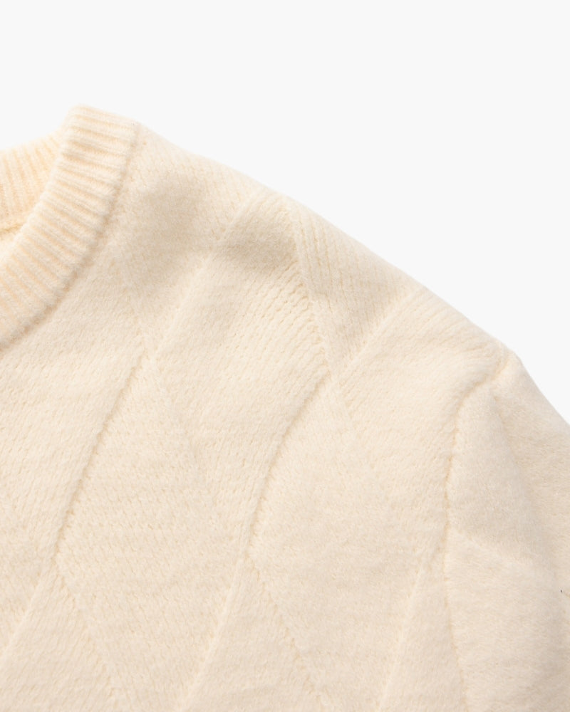 Men's Diamond-Knit Crewneck With Long Ribbed Cuffs - Beige