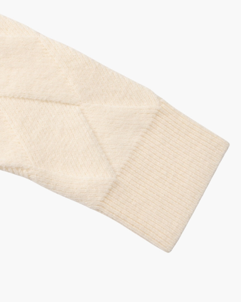 Men's Diamond-Knit Crewneck With Long Ribbed Cuffs - Beige