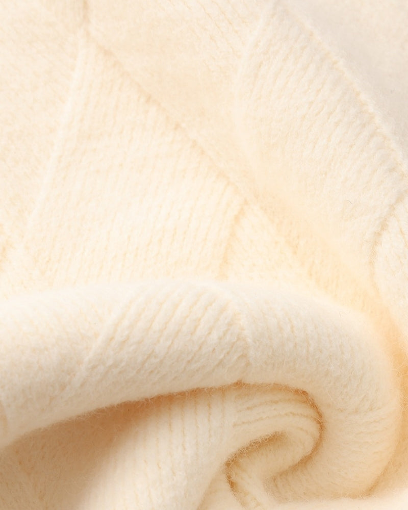 Men's Diamond-Knit Crewneck With Long Ribbed Cuffs - Beige
