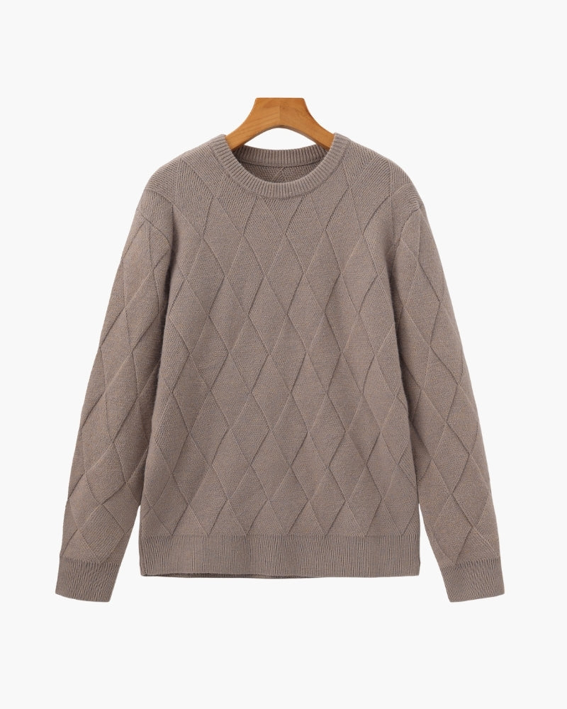 Men's Diamond-Knit Crewneck With Long Ribbed Cuffs - Mocha
