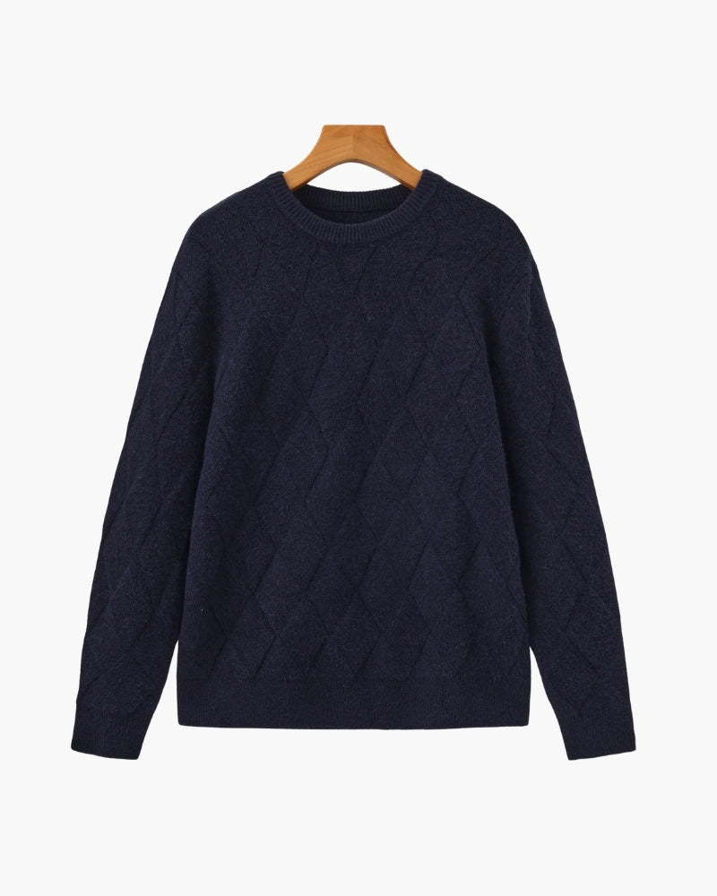 Men's Diamond-Knit Crewneck With Long Ribbed Cuffs - Blue