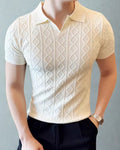 Men's Diamond-Pattern Short-Sleeve Open-Neck Polo - White
