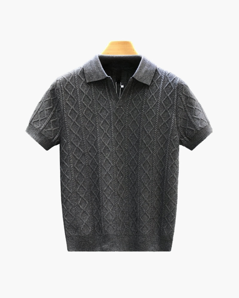 Men's Diamond-Pattern Short-Sleeve Open-Neck Polo - Gray