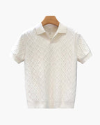 Men's Diamond-Pattern Short-Sleeve Open-Neck Polo - White